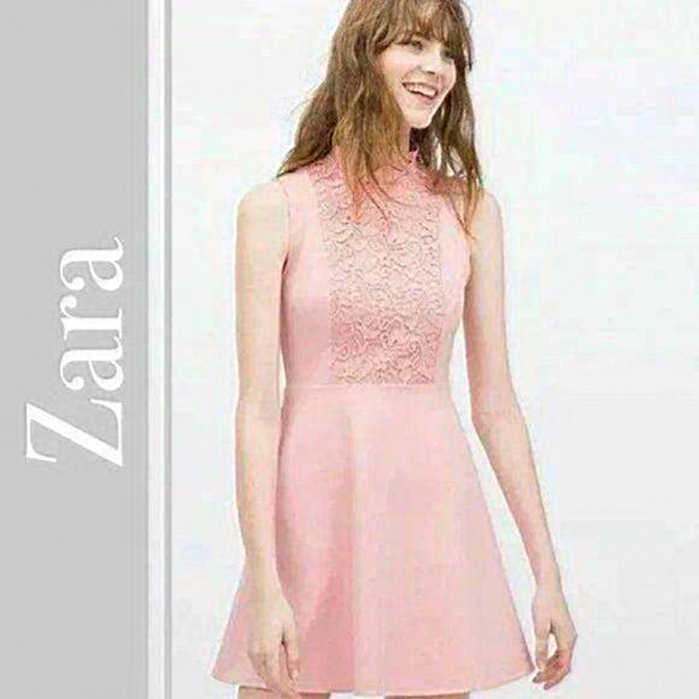 Zara M Pink Lace Ruffle Mini Dress Medium